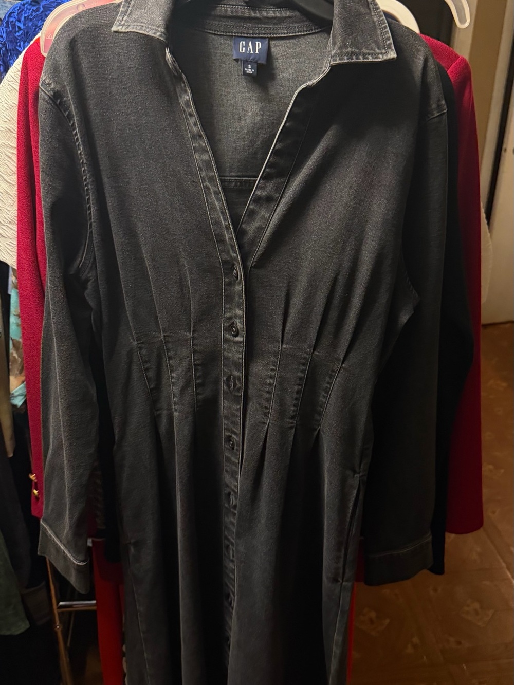 GAP Long Sleeve Black Button-Front Dress